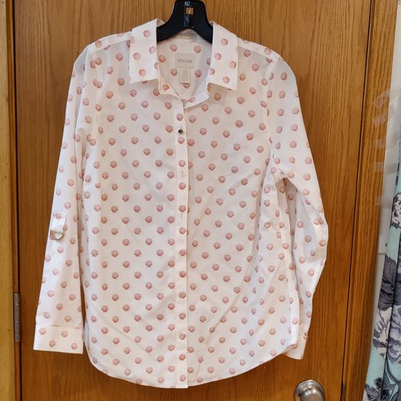 CHICO'S No Iron Seashell Button Down Shirt - Picture 1 of 8